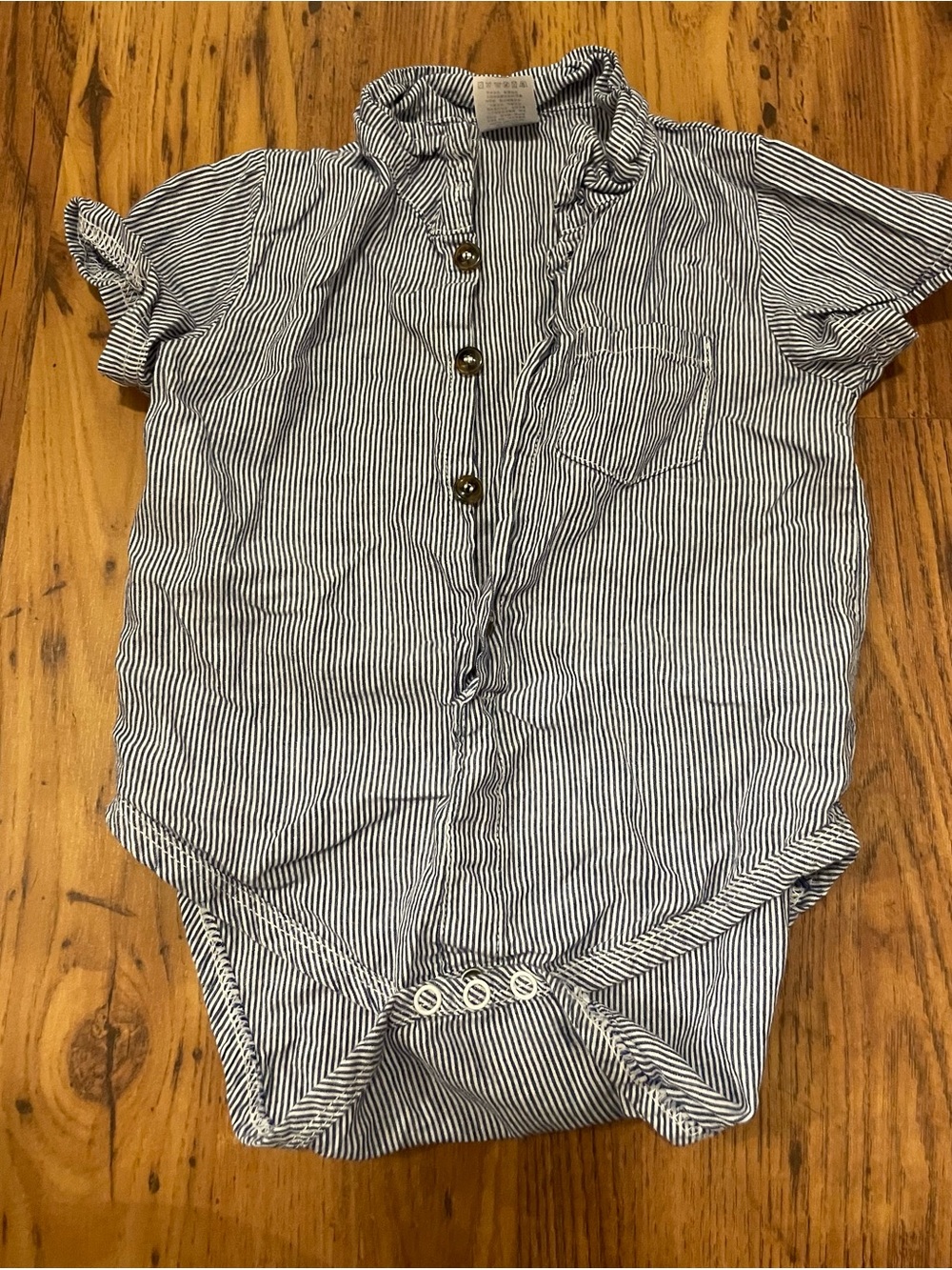 Baby Kids Tail Striped Shot Sleeve Button Up Chest PocketRomper Bodysuit Onesie